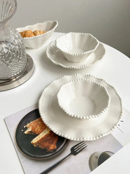 Ceramic Pearl Plates & Bowls Set - Practical Breakfast Tableware, Perfect for Modern Home Dining & Daily Use