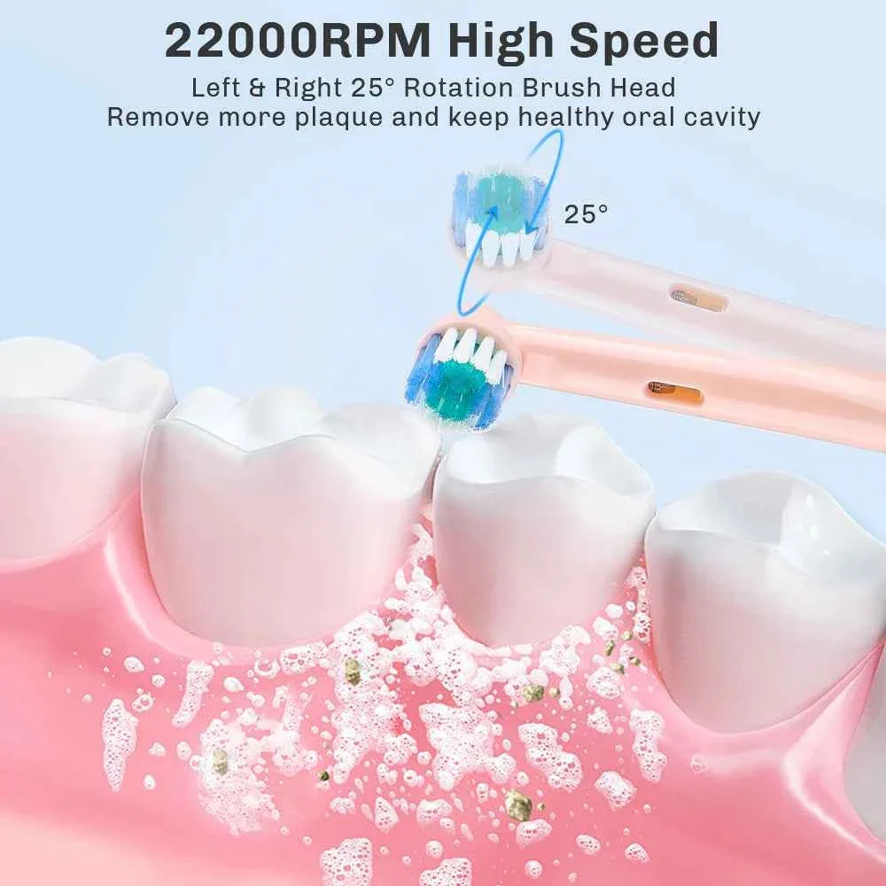 Sonic Electric Toothbrush Rechargeable Rotary Adult Waterproof with Timer 5 Modes & 4 Replaceable Brush Heads for Teeth Cleaning