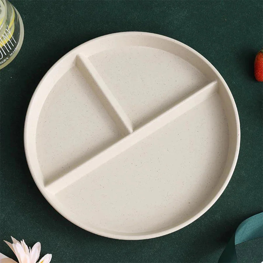 23cm Sub-grid Plate Fat-reducing Sub-plate Children's Tableware Three-grid Rice Plate Separated Dessert Breakfast Plate Kitchen