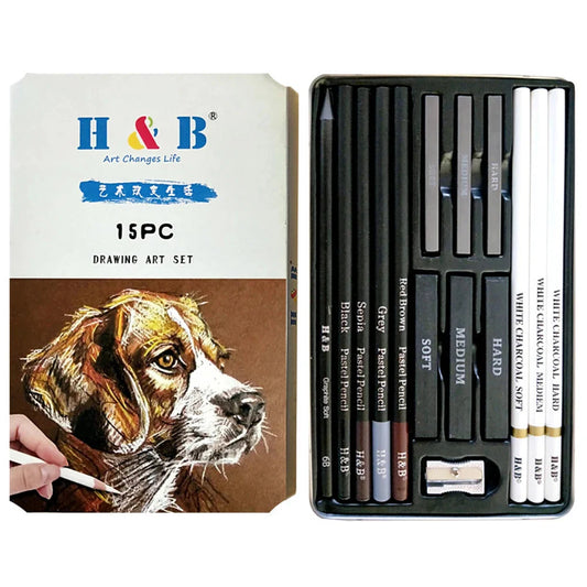 15PCS/Set Art Supplies Drawing Kit White Charcoal and Pastel Pencils Set Painting Tools Professional Drawing Kit