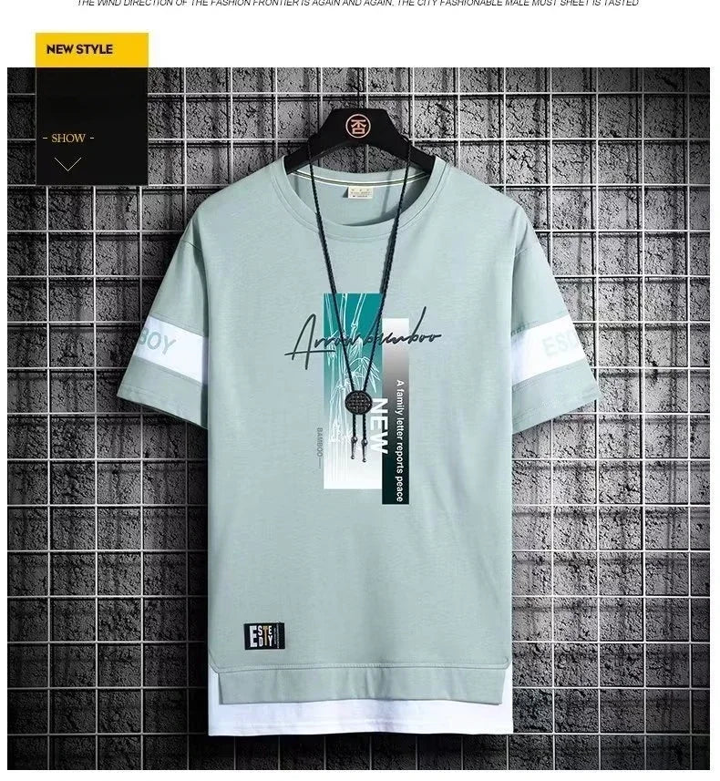 T Shirt for Men Set Summer Hot Selling Men's Short Sleeved T-shirt Casual Versatile Half Sleeved Trend Color Blocking Top Tshirt