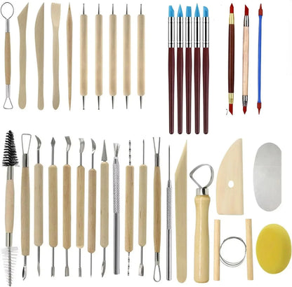 Art Supplies Ceramic Sculpting Tools Wooden Handles Ceramic Clay Pottery Tool Beginner DIY Crafts Wood and Steel Home School Use
