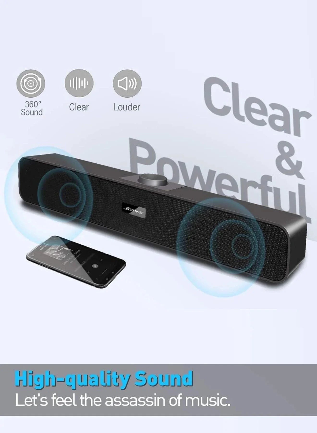 B Computer Speakers with 3.5 mm Aux, Small PC Speakers Powered by USB, USB Soundbar for Monitor，Wired USB Desktop Speaker,