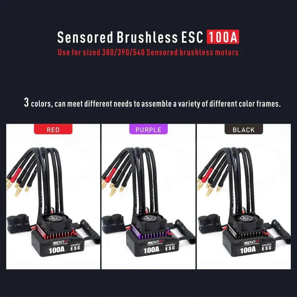 ROCKET-RC 100A ESC Sensored Brushless Electric Speed Controller 2-3S for 1/10 RC Drift Car 380/390/540 Sensored Brushless Motor