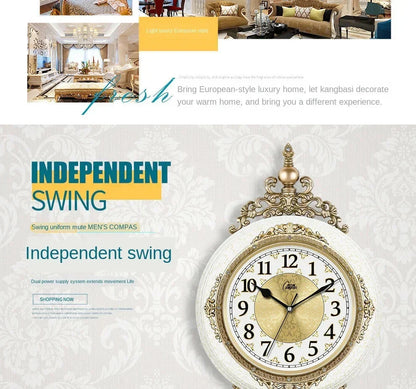 Retro European Style Wall Clock Watch Living Room Mute Pendulum Clock Elegant Taste Family Gift Art Decoration