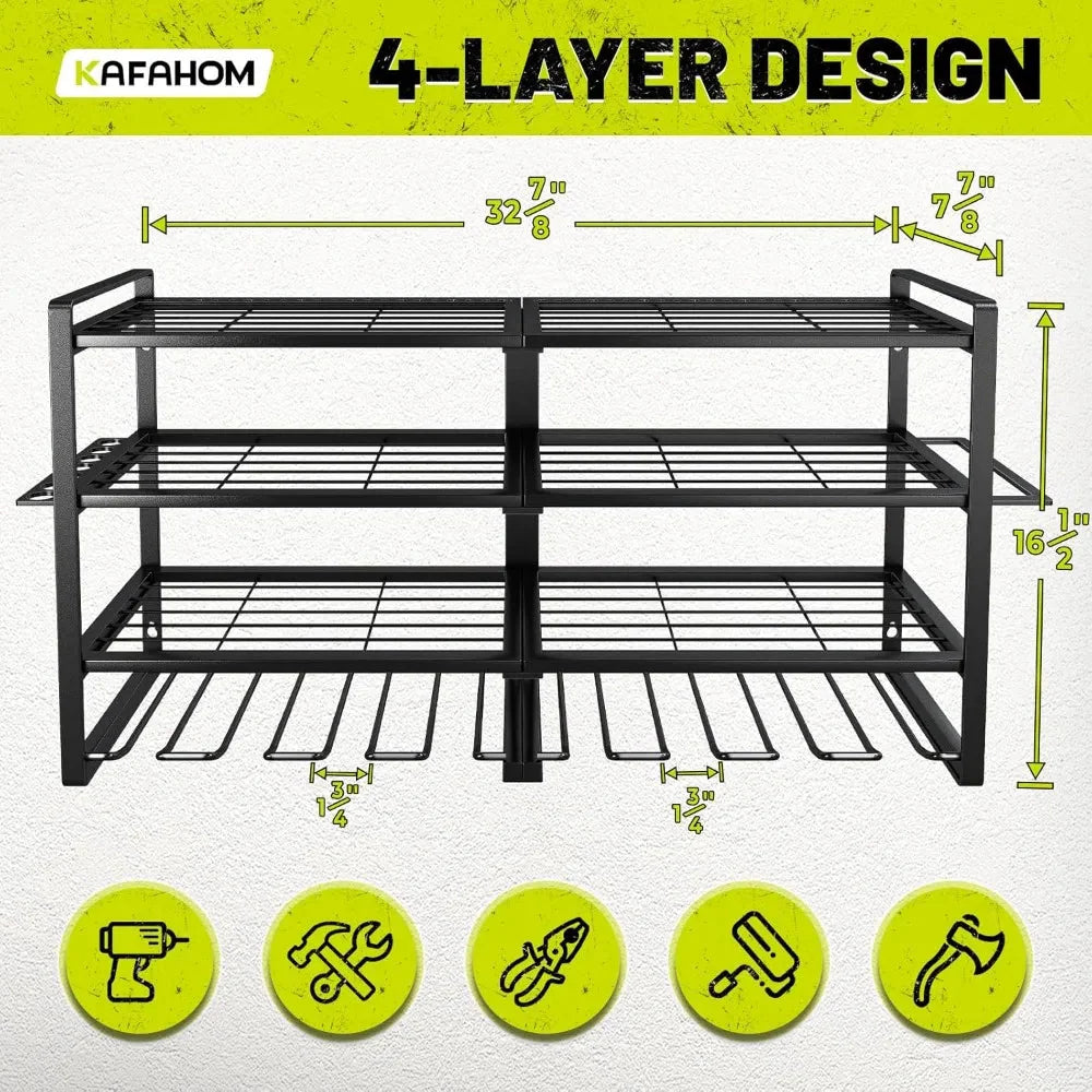 4 Layer Heavy Duty Metal Power Tool Storage Rack,Garage Tool Organizer and Storage with Screwdriver Holder Holder/Hammer Holder