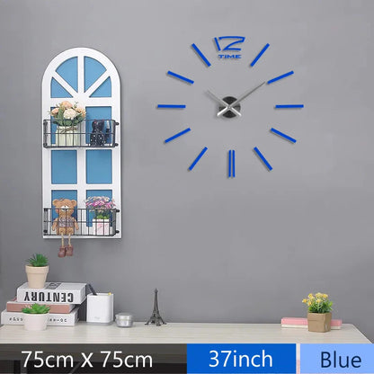 Fashion 3D Mediterranean style big size blue wall clock mirror sticker DIY brief living room decor meetting room wall clock