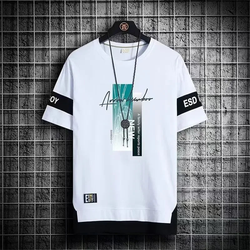 T Shirt for Men Set Summer Hot Selling Men's Short Sleeved T-shirt Casual Versatile Half Sleeved Trend Color Blocking Top Tshirt
