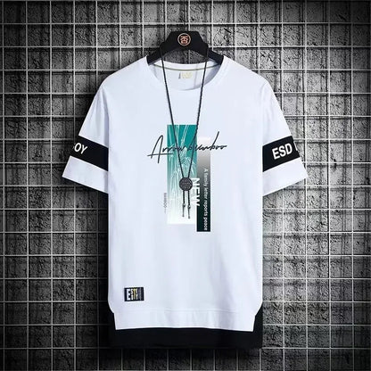 T Shirt for Men Set Summer Hot Selling Men's Short Sleeved T-shirt Casual Versatile Half Sleeved Trend Color Blocking Top Tshirt