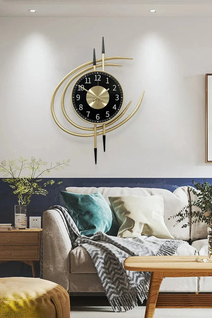 54cm Storm Eye Modern Wall Clock, Large Black Dial Metal Silent Analog Clock, Gold Luxury Decorative for Living Room Bedroom
