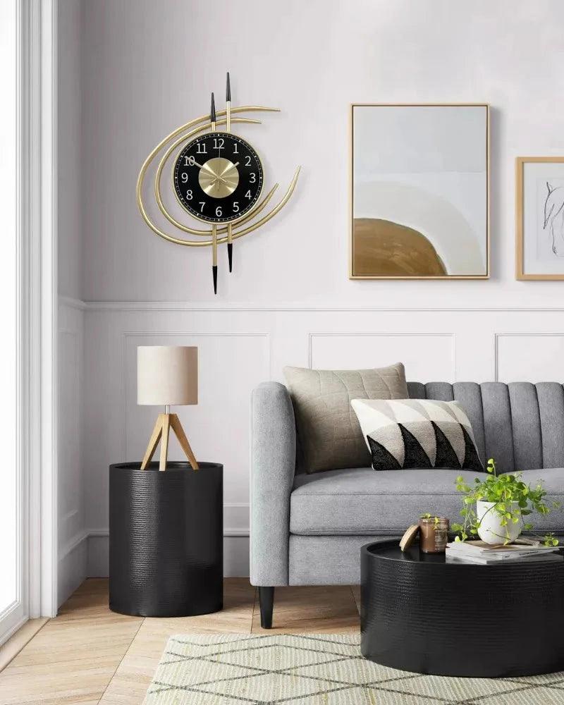54cm Storm Eye Modern Wall Clock, Large Black Dial Metal Silent Analog Clock, Gold Luxury Decorative for Living Room Bedroom