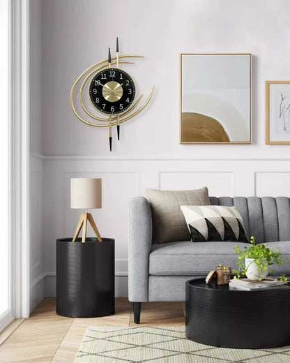 54cm Storm Eye Modern Wall Clock, Large Black Dial Metal Silent Analog Clock, Gold Luxury Decorative for Living Room Bedroom
