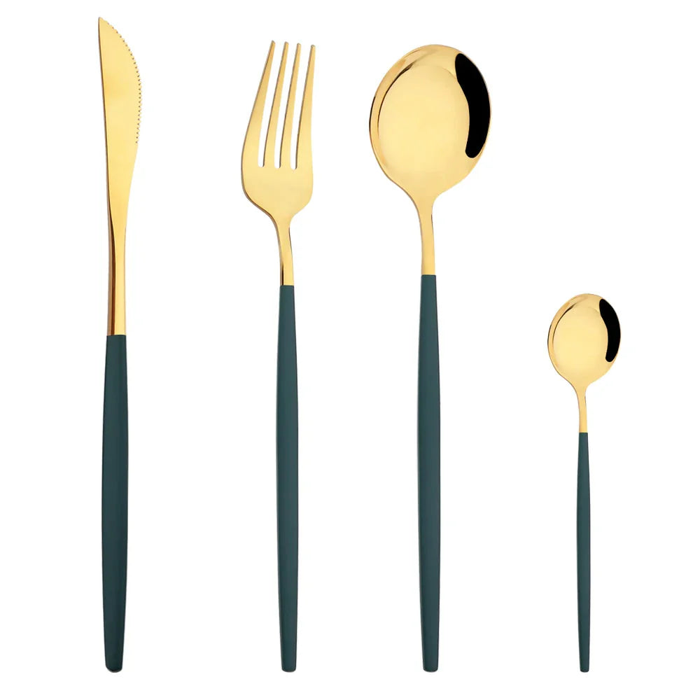 Western Purple Silver Tableware New Dinnerware Set 4Pcs Stainless Steel Kitchen Knife Fork Spoon Complete Cutlery Flatware Set