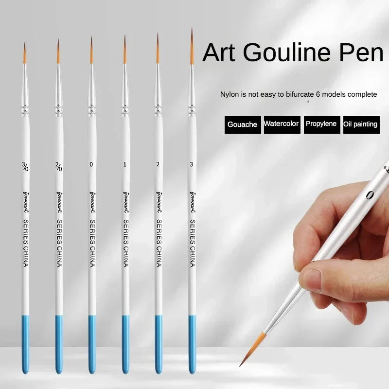Artist Paint Brush 6 Pcs Set Thin Pen Extra Long Fine Point Liner Tip #000#00#0#1#2#3, Scale Models Nail Acrylic Oil Watercolor