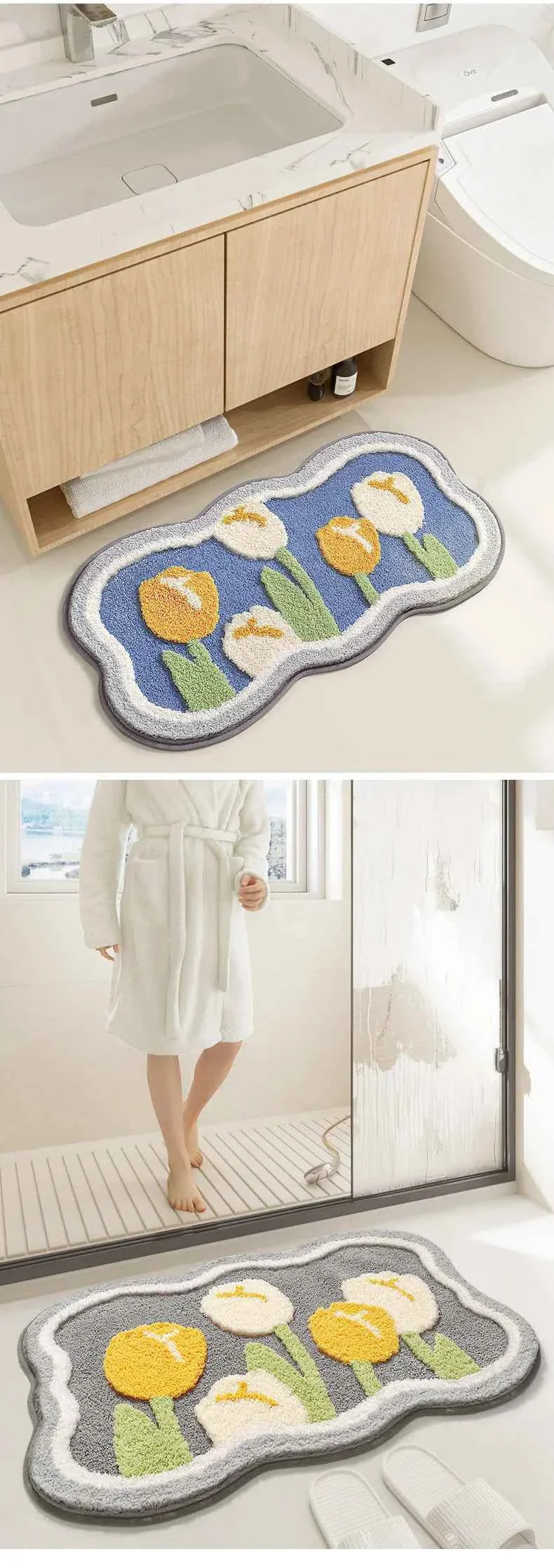Bathroom Non-slip Mat 3-piece Set Modern Minimalist Flower Absorbent Floor Mat Thickened Bathroom Door Mat High Quality Bath Mat