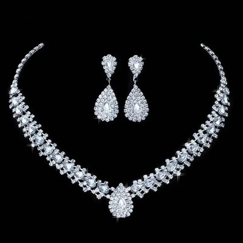 Luxurious Wedding Jewelry Sets for Bridal Bridesmaid Jewelery Drop Earring Necklace Austria Crystal Wholesale Gift