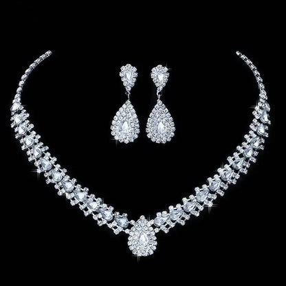 Luxurious Wedding Jewelry Sets for Bridal Bridesmaid Jewelery Drop Earring Necklace Austria Crystal Wholesale Gift