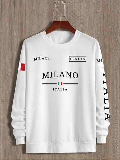 Men's 100% pure cotton summer loose comfortable casual  PARIS print large round neck long sleeve T-shirt top