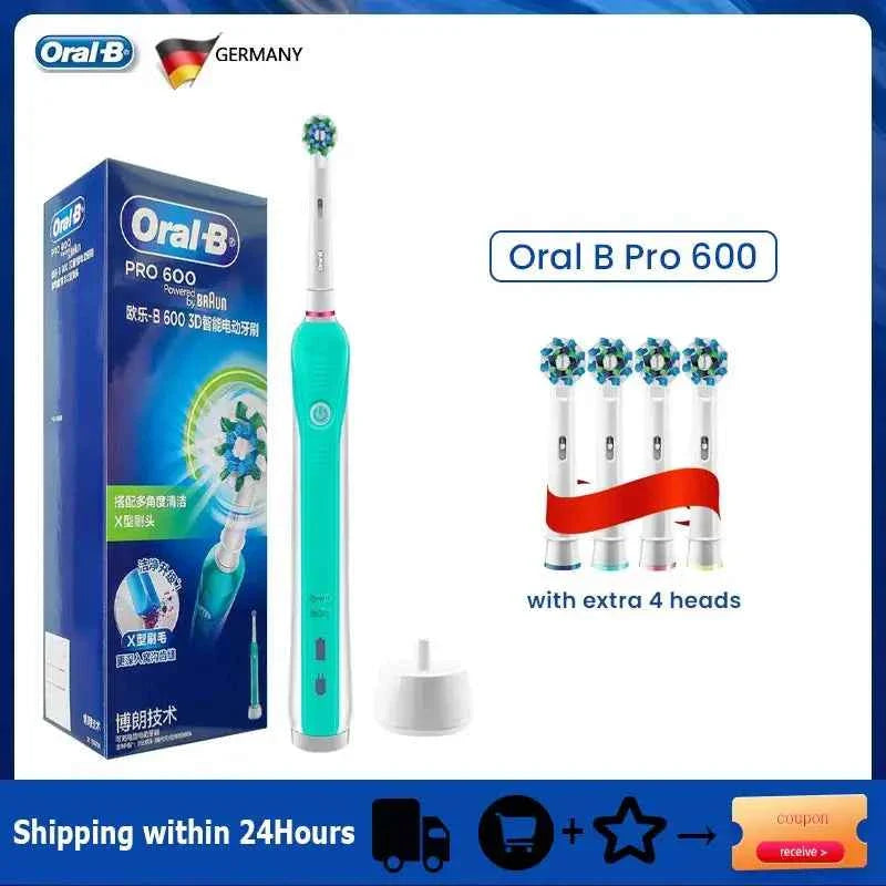 Oral B Electric Toothbrush Pro600 3D Action Daily Clean Pressure Sensor Gum Care Waterproof Rechargeable 7-Day Battery Life