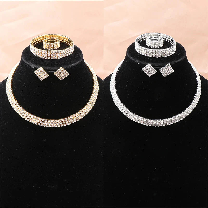 4Pcs/set Bridal Jewelry Set Necklace Bracelets Ring Earrings Set Super Gorgeous Luxury Shiny Fashion Jewelry Party Gift