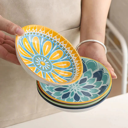 4pc Bohemian Ceramic Plate - Side Dish, Appetizer, Sauce, Bread, Pastry & Breakfast Plates, Safe for Dishwasher& Microwave