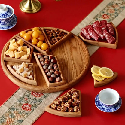 wood fruit plate Food Tray Divided Puzzle Serving Tray wooden Fruit Dessert tray multi-size food tray snack plate
