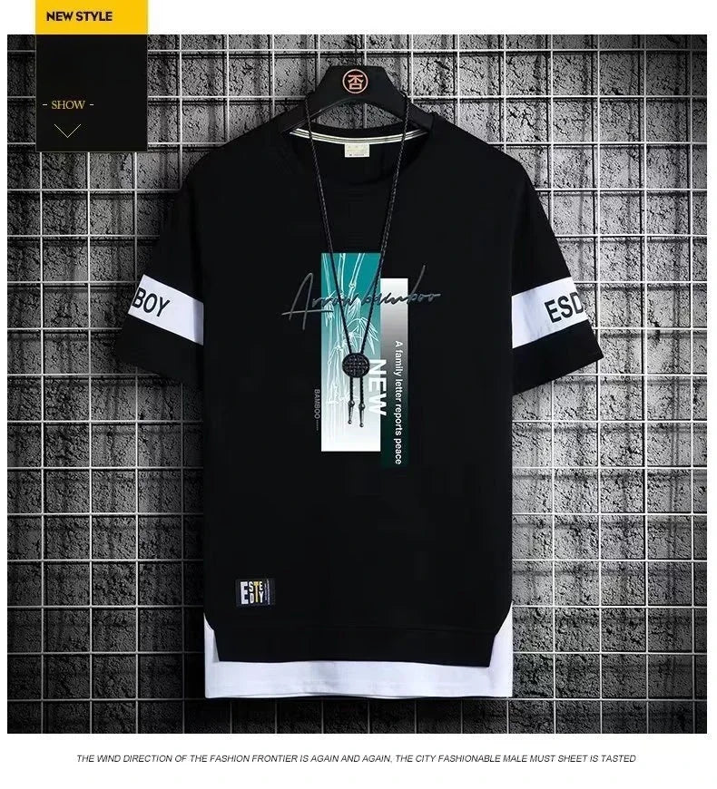 T Shirt for Men Set Summer Hot Selling Men's Short Sleeved T-shirt Casual Versatile Half Sleeved Trend Color Blocking Top Tshirt