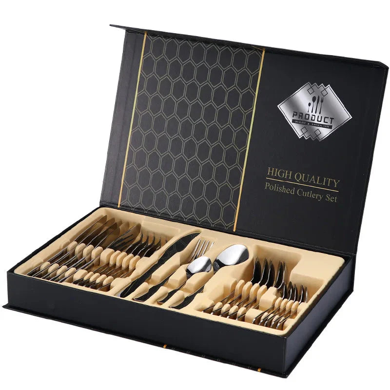 24-Piece Silverware Set with Steak Knives Forks Spoons,Stainless Steel Flatware ,Tableware Cutlery Service for 6,Dishwasher Safe