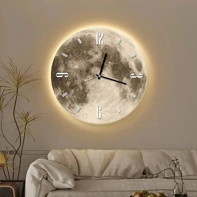 16 Inch Fashions Wall Clock Dining Room Living Moon The Earth Modelling LED Light Silent Movement Bedroom Clock Wall Decoration