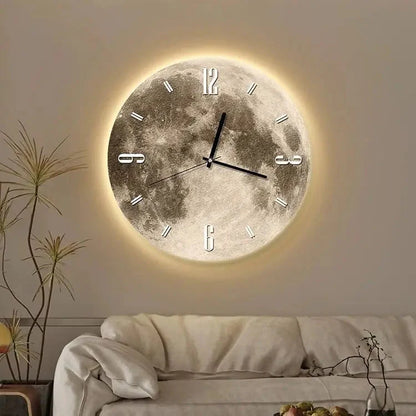 16 Inch Fashions Wall Clock Dining Room Living Moon The Earth Modelling LED Light Silent Movement Bedroom Clock Wall Decoration