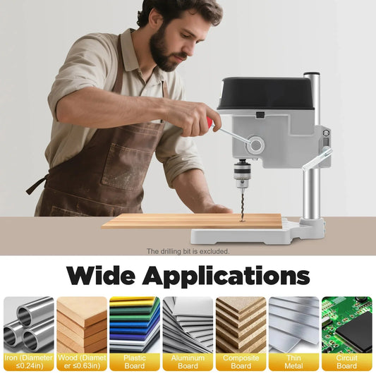340W Portable Benchtop Drill Press, High-precision 3 Speed Adjustable Mini Portable Electric Bench Drill Stand for Iron Wood