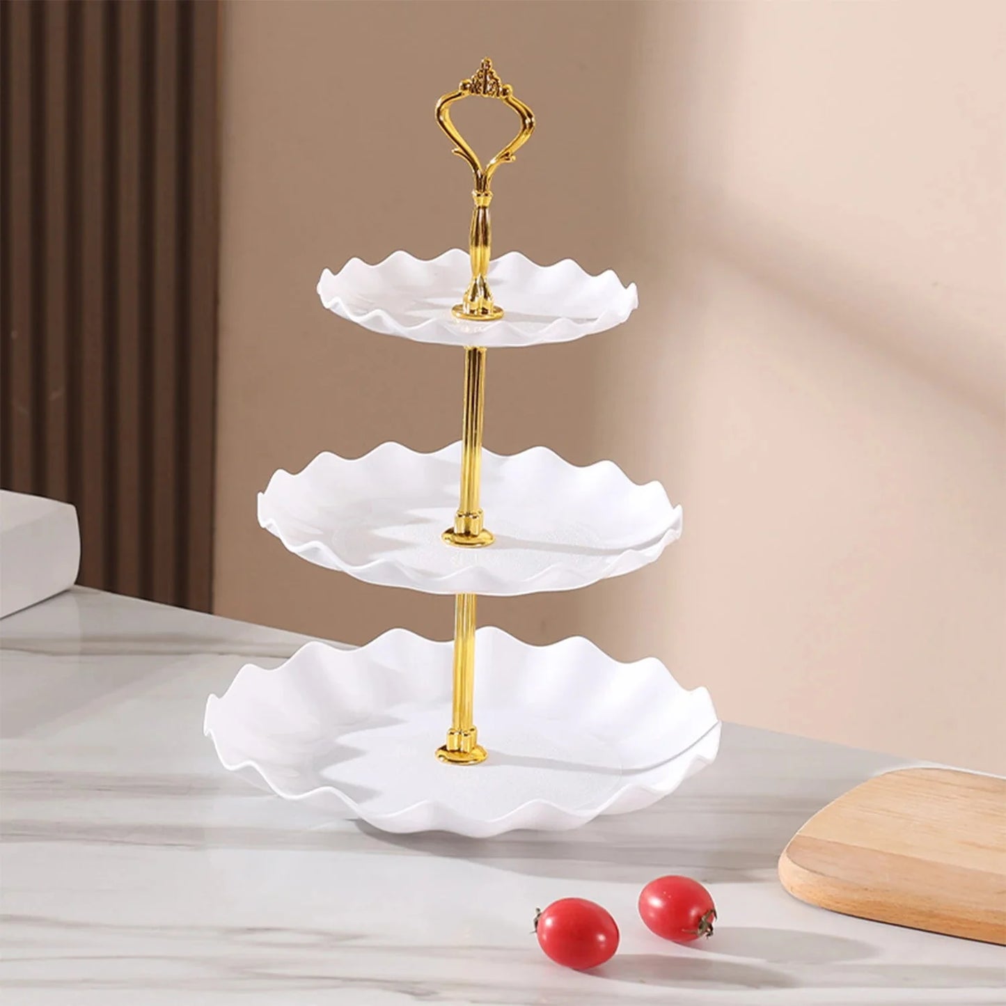 Plastic Dessert Display Table Wavy European And American Style Buffet Tea Break Cake Dessert Service Tray Fruit Plate Display