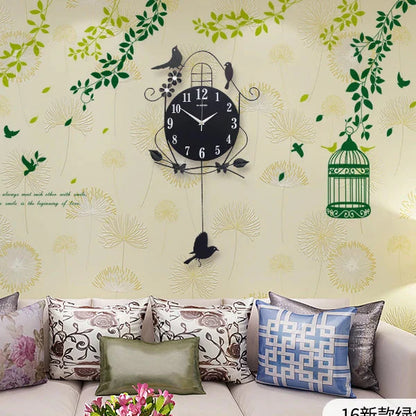 Creative Black Iron Swing Hanging Bird Wall Clock, Durable, Electronic, Large, Arts And Crafts, Modern Design