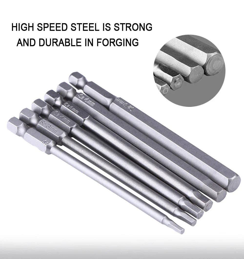 8pcs 100mm Hex Head Allen Wrench Drill Bits Set SAE Metric Allen Electric Hexagonal Bit Screwdriver Socket Bit Power Tool Parts