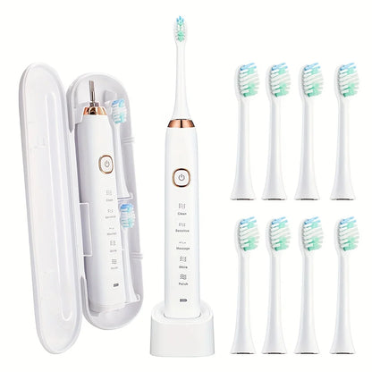 2026 NEW USB Rechargeable Electric Toothbrush Automatic Toothbrush for Adults with 5 Modes and 8 Replacement Brush Heads