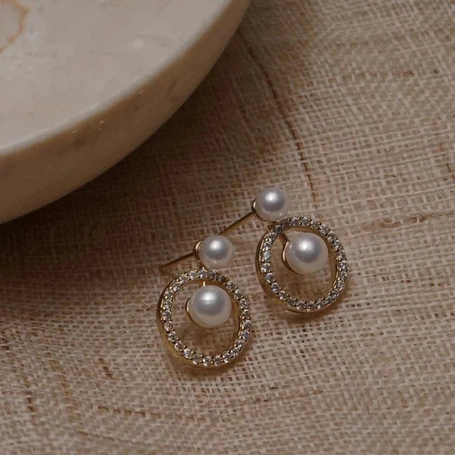 Upscale 14k Gold Jewelry Real Gold  Earrings Zircon Pearl Twist Luxury Stud Earrings for Women Brincos Pendientes Bijoux