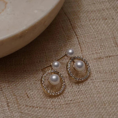 Upscale 14k Gold Jewelry Real Gold  Earrings Zircon Pearl Twist Luxury Stud Earrings for Women Brincos Pendientes Bijoux
