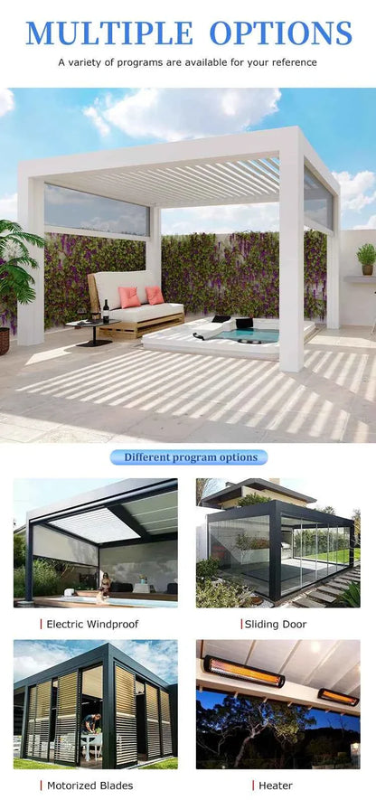 VMotorized Retractable Roof Pergola - Automatic PVC Gazebo & Metal Folding Roof System