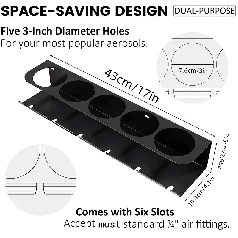 Pneumatic Tool Holder and Aerosol Rack Combo, Wall Mounted Metal Spray Can Bottle Holder Air Tool Organizer Rack for Garages