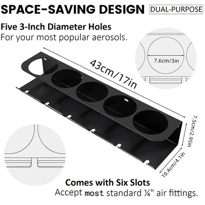 Pneumatic Tool Holder and Aerosol Rack Combo, Wall Mounted Metal Spray Can Bottle Holder Air Tool Organizer Rack for Garages