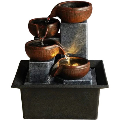 Mini Zen Desktop Fountain - LED Waterfall for Office Desk, Feng Shui Decor & Meditation Relaxation