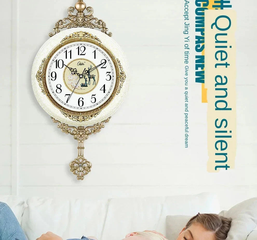 Retro European Style Wall Clock Watch Living Room Mute Pendulum Clock Elegant Taste Family Gift Art Decoration