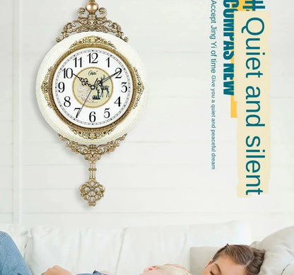 Retro European Style Wall Clock Watch Living Room Mute Pendulum Clock Elegant Taste Family Gift Art Decoration