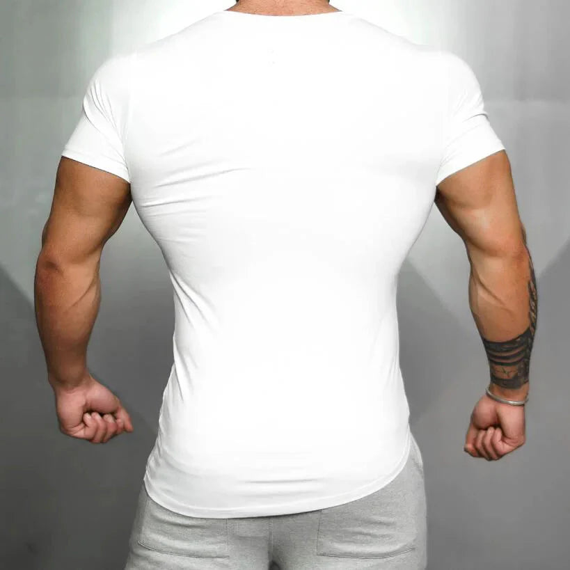 Mens Running Sport Slim Fit T-shirts Summer Cool Cotton Breathable Short Sleeve Clothing Gym Bodybuilding Fitness Muscle Shirts
