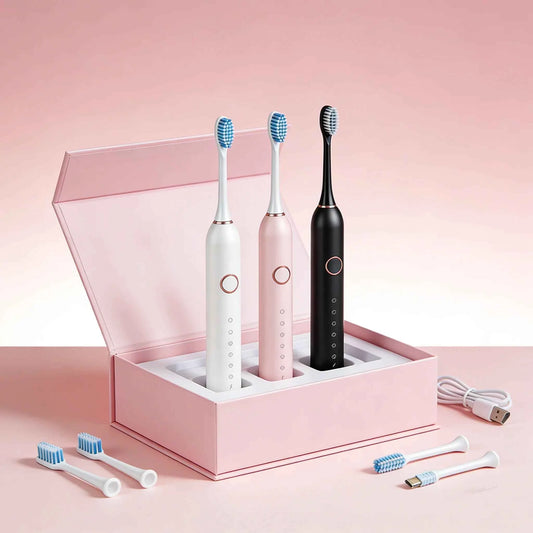 Adults Sonic Electric Toothbrush   with 6 Cleaning Modes USB Rechargeable with Multiple Replacement Brush Heads