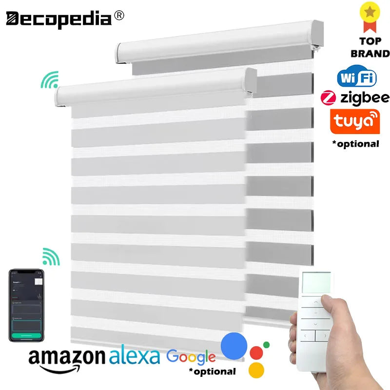 Decopedia Custom Made Zebra Blinds for Windows Motorized Roller Blinds Blackout Day and Night Window Blinds for Sliding Door