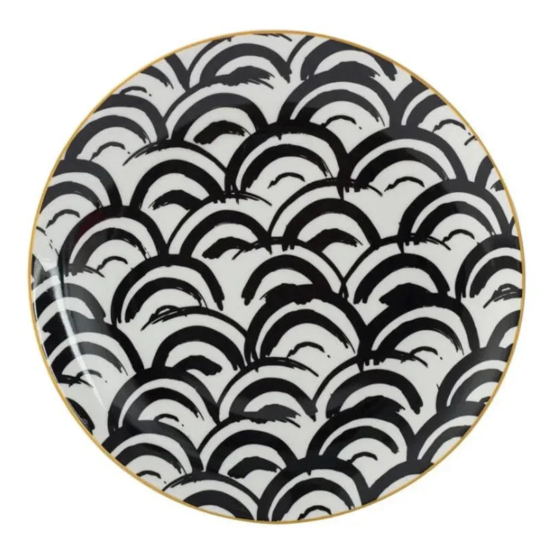 Geometric Design Gold Plating Meal Plate Porcelain Kitchen Dinner Plates Ceramics Food Tray Salad Dish 6/8/10 Inch 1Pcs