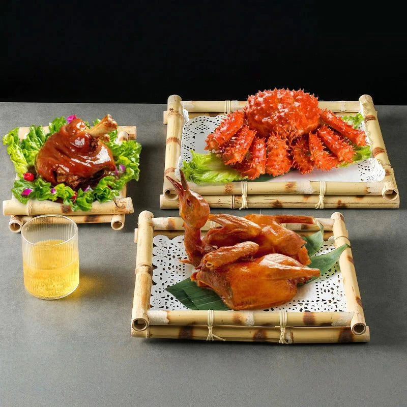 Bamboo Woven Trays Thai & Japanese Restaurant Serving Plates for Snacks, Desserts, Fried Food Eco-Friendly Service Set