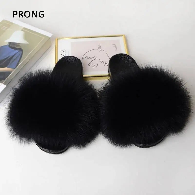 Summer Women Fur Slides Fluffy Furry Slippers Indoor Fuzzy Flip Flops Casual Outdoor Flat Ladies Fur Sandals Plush House Shoes