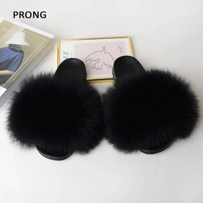 Summer Women Fur Slides Fluffy Furry Slippers Indoor Fuzzy Flip Flops Casual Outdoor Flat Ladies Fur Sandals Plush House Shoes